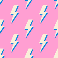 Retro vector seamless pattern with lightning. Flat design.