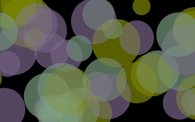 Multicolored translucent circles on a dark background. Green tones. 3D illustration