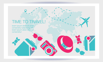 Time to travel luggage cloud background