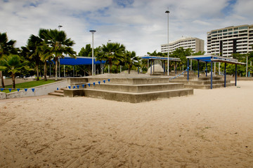 beach volleyball courts next to the skate park