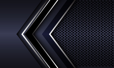 Abstract silver line arrow direction with dark grey circle mesh design modern luxury futuristic background vector illustration.