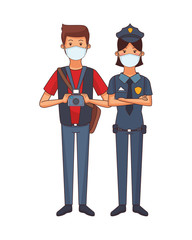 photographer and police woman using face masks