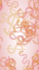 Multicolored translucent dollar signs on white background. 3D illustration