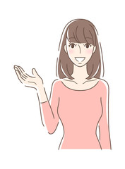 笑顔で手を差し出す正面向きの女性