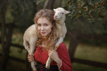 young woman with h her lamb
