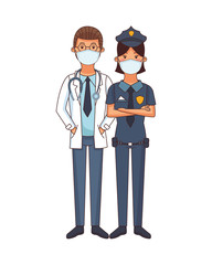 doctor and police woman using face masks