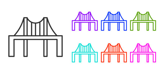 Black line Golden gate bridge icon isolated on white background. San Francisco California United States of America. Set icons colorful. Vector Illustration