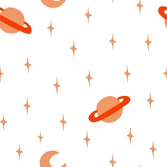 Cercles muraux Cosmos Dessin animé ensemble coloré modèle sans couture avec étoile et planète sur fond blanc. Papier peint, impression, emballage, papier, design textile. illustration vectorielle plat
