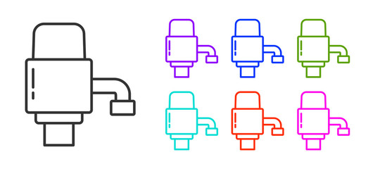 Black line Mechanical pump for bottled water icon isolated on white background. Set icons colorful. Vector Illustration