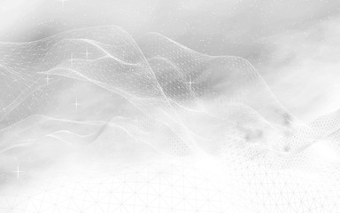 White abstract background. Hi tech network. Cyberspace grid. Outer space. Starry outer space texture. 3D illustration