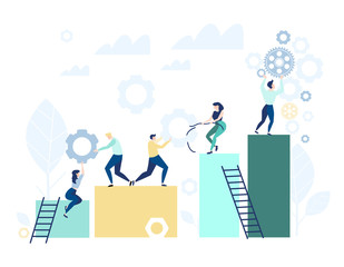 
Teamwork concept, young people pass each other details