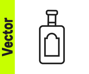 Black line Whiskey bottle icon isolated on white background.  Vector Illustration