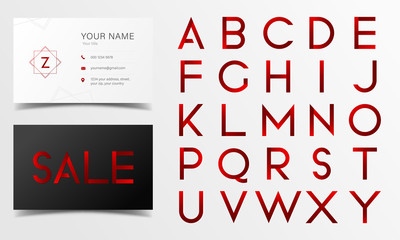 Red alphabet in modern style