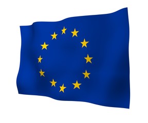 Slightly waving flag of the European Union isolated on white background, 3D rendering. Symbol of Europe. 3D illustration