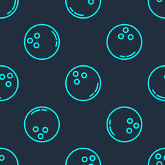 Green line Bowling ball icon isolated seamless pattern on blue background. Sport equipment.  Vector Illustration