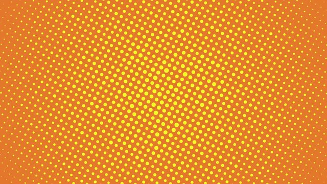 yellow halftone dots rotates on an orange background. minimal seamless retro pop art animation