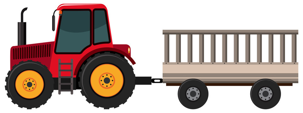 Tractor pulling wagon on white background