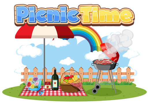 Font design for picnic time with food in the park