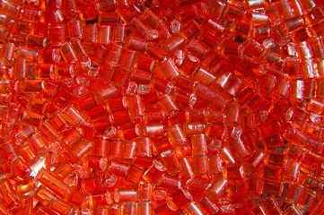 Red plastic polymer granules 