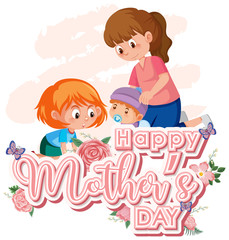 Template design for happy mother's day with mom and kids