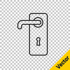 Black line Door handle icon isolated on transparent background. Door lock sign. Vector Illustration
