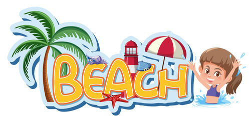 Font design template for word beach with girl swimming