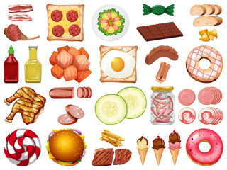 Set of different types of food and ingredients
