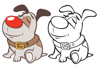 Vector Illustration of a Cute Cartoon Character Hunting Dog for you Design and Computer Game. Coloring Book Outline 
