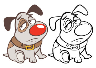 Vector Illustration of a Cute Cartoon Character Hunting Dog for you Design and Computer Game. Coloring Book Outline 