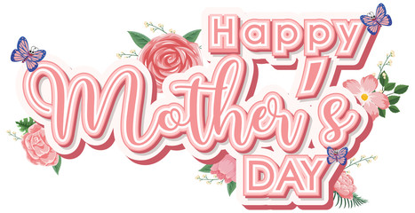 Template design for happy mother's day with flowers and butterfly