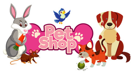 Font design for pet shop with many cute animals