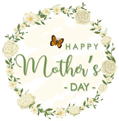 Template design for happy mother's day with white roses
