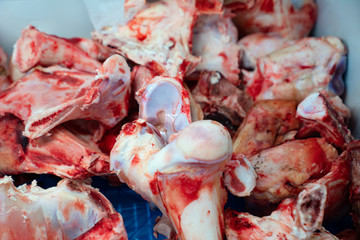 waste after cutting meat in butcher shop. 