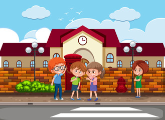 Scene with kid bullying their friend on the street