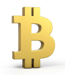 Golden bitcoin Currency Icon Isolated, 3D gold bitcoin symbol with white background, 3D rendering, 3D illustration
