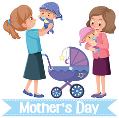Template design for happy mother's day with mothers and kids