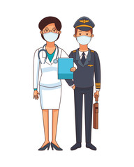 female doctor and pilot using face mask