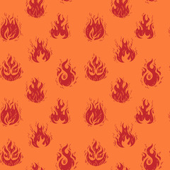 Seamless pattern with hand drawn flame, fire print design