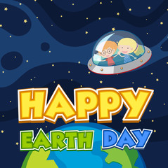 Poster design for happy earth day with kids in the space