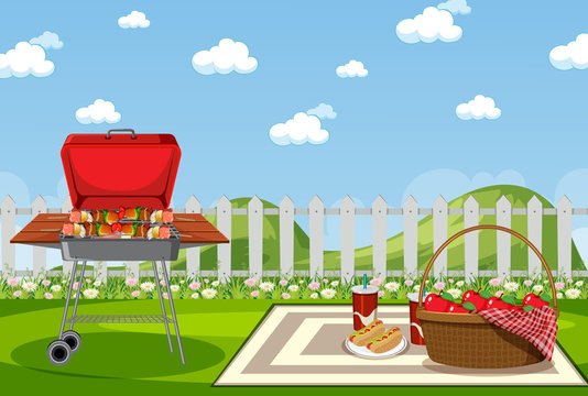 Background scene with BBQ in the park
