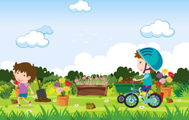 Obraz premium Background scene with kids playing in the park