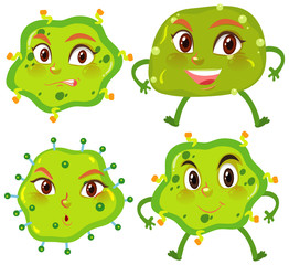 Obraz premium Virus cell with facial expression on white background
