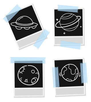 Set of photo frame with astronomy outline