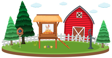 Obraz na płótnie Canvas Farm scene with chicken coop and barn