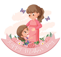 Template design for happy mother's day with mom and girl