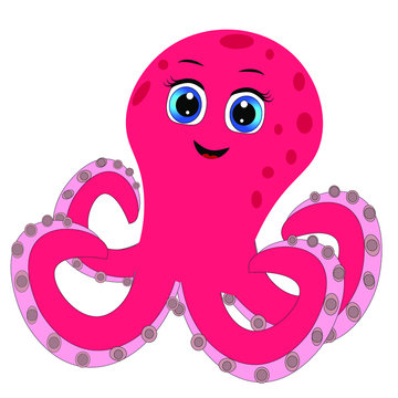 pink octopus cartoon character. Cute octopus illustration, sea life vector