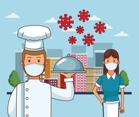 chefs workers profession using face masks