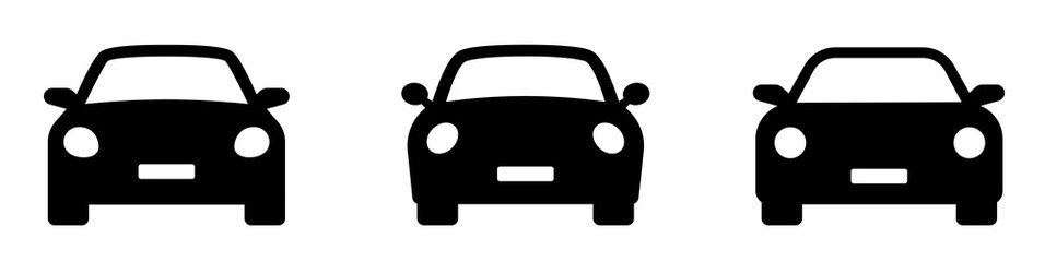 Car icon. Auto vehicle isolated. Transport icons. Automobile silhouette front view. Sedan car, vehicle or automobile symbol on white background - stock vector. - obrazy, fototapety, plakaty