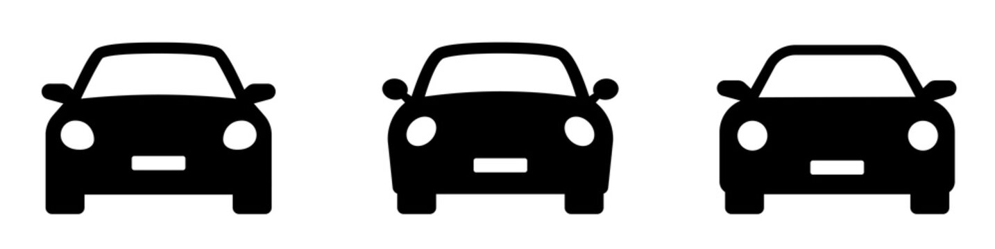 Car icon. Auto vehicle isolated. Transport icons. Automobile silhouette front view. Sedan car, vehicle or automobile symbol on white background - stock vector.