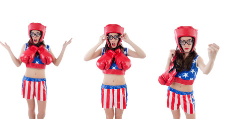 Funny female boxer isolated on white